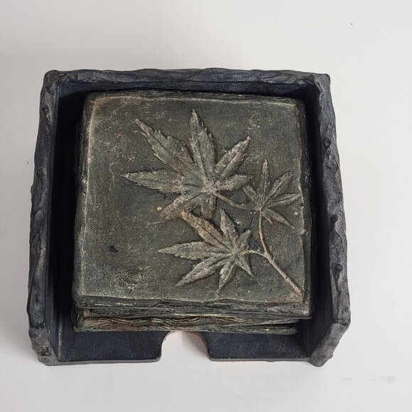 Vintage Hen-Feathers Coasters Leaf Designs 4 Coasters and Holder - Picture 2 of 9